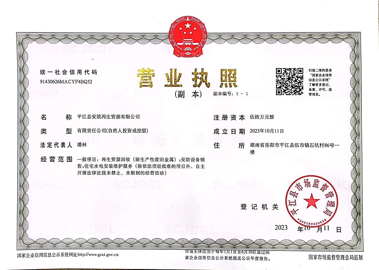 平江县安筑再生资然回收有限公司
