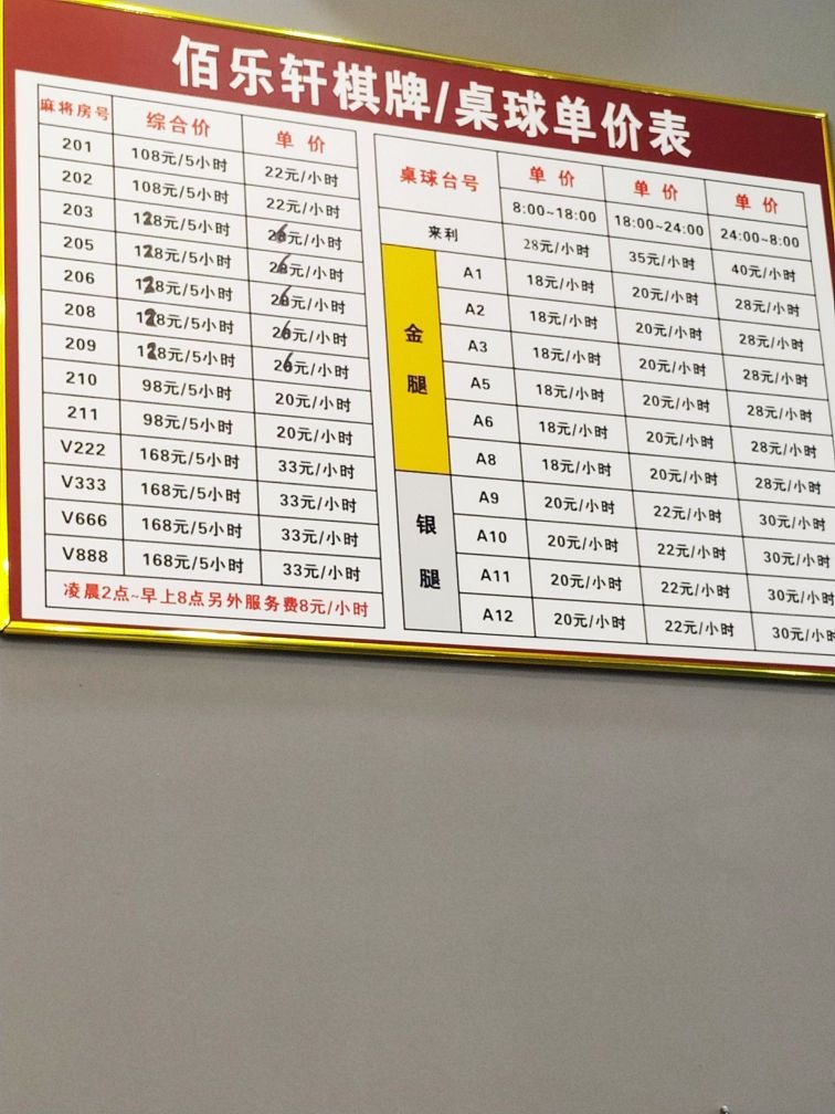 佰乐轩棋牌桌球室(富安店)